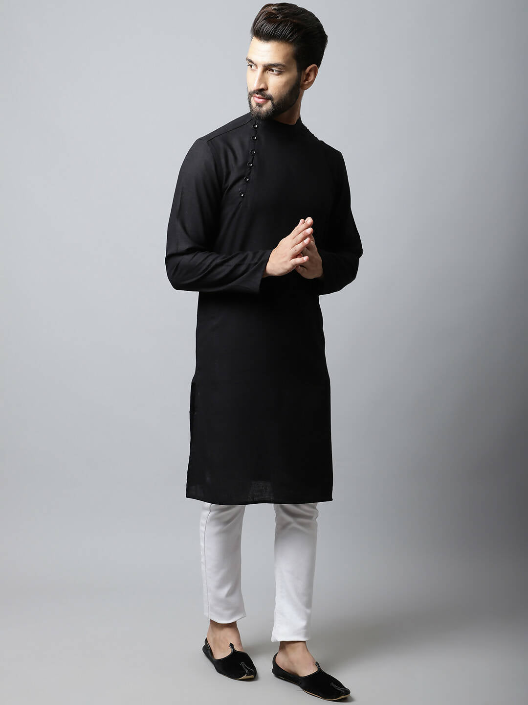 Even Apparels Black Color Linen Linen Men's Kurta With Side Placket (LN761) 