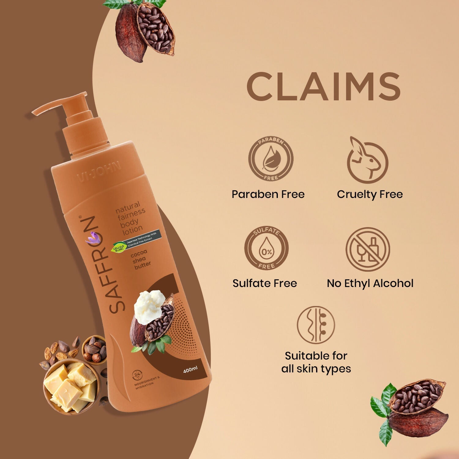 VI-JOHN Saffron Natural Fairness Body Lotion Cocoa Shea Butter Deep Nourishment Soft, Glowing Skin For All Skin Types  Grab2Buy VI-JOHN Grab2Buy