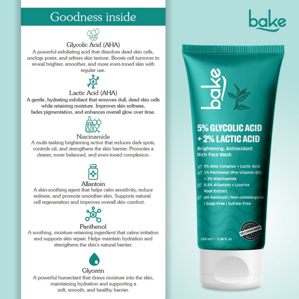 Bake 5% Glycolic Acid + 2% Lactic Acid Daily Face Wash  Grab2Buy Bake Grab2Buy