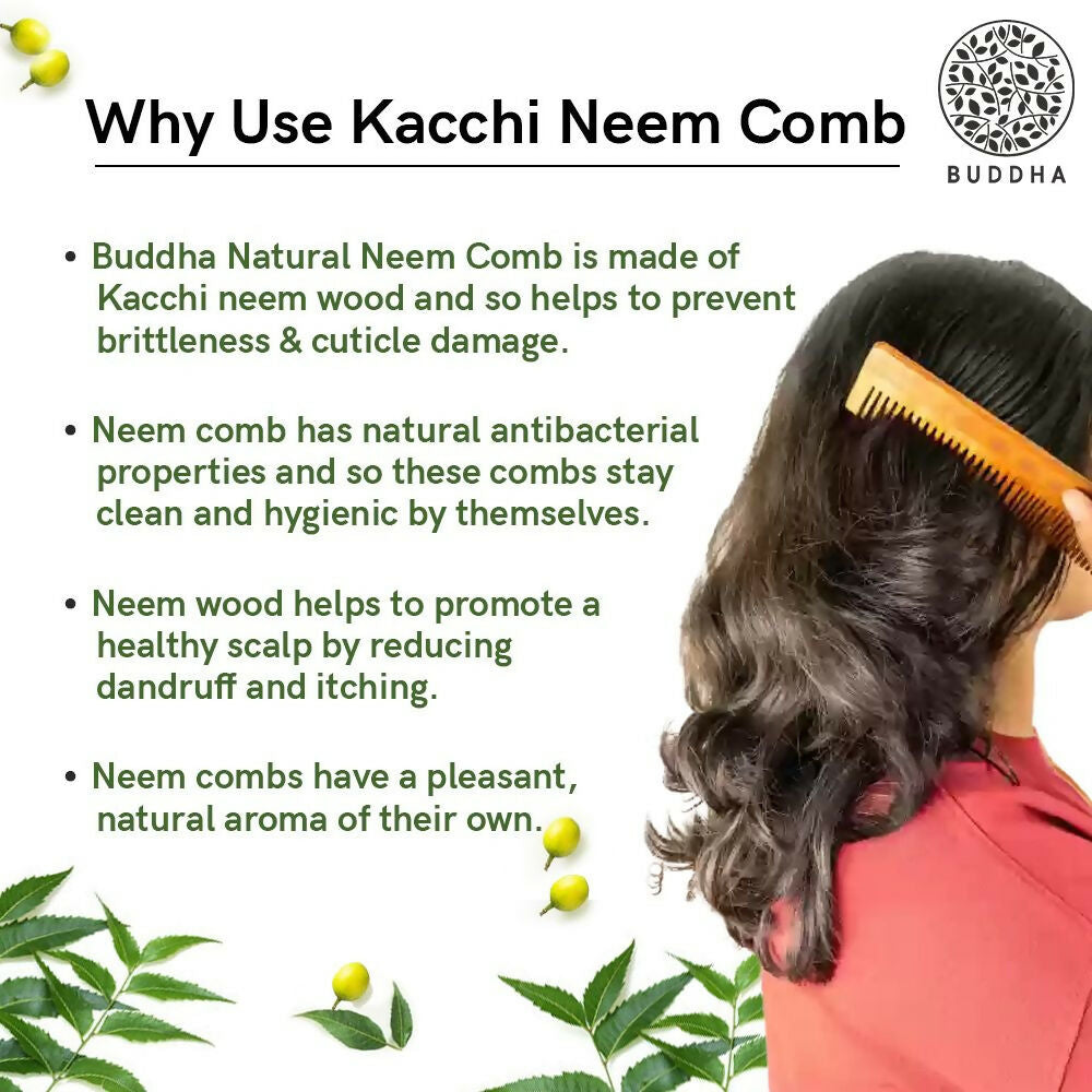 Buddha Natural Dual Tooth Kacchi Neem Wooden Comb 