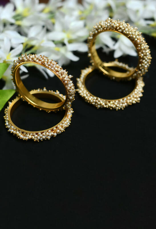 Mominos Fashion Joharkamal Gold-Polished Beads Work Bangles with Rings 
