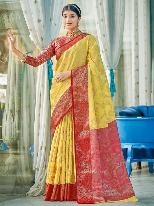 Shree Shyam Fashion Linen Cotton Yellow Saree