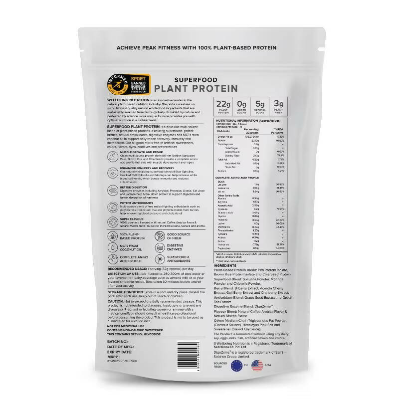 Wellbeing Nutrition Superfood Plant Protein Isolate - Italian Cafe Mocha  Grab2Buy Wellbeing Nutrition Grab2Buy