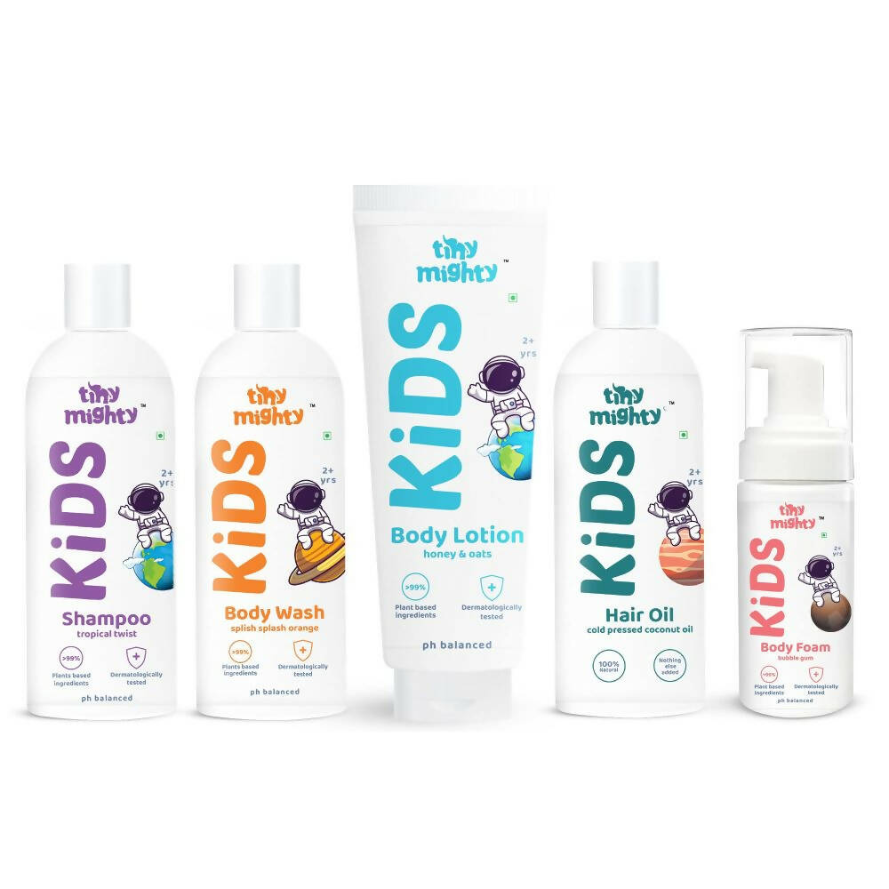 Tiny Mighty Kids Body Wash, Body Foam Wash, Body Lotion, Shampoo & Hair Oil Combo  Grab2Buy Tiny Mighty Grab2Buy