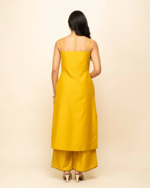 FIORRA Women's Yellow Silk Blend Straight Kurta Palazzo Set With Dupatta 