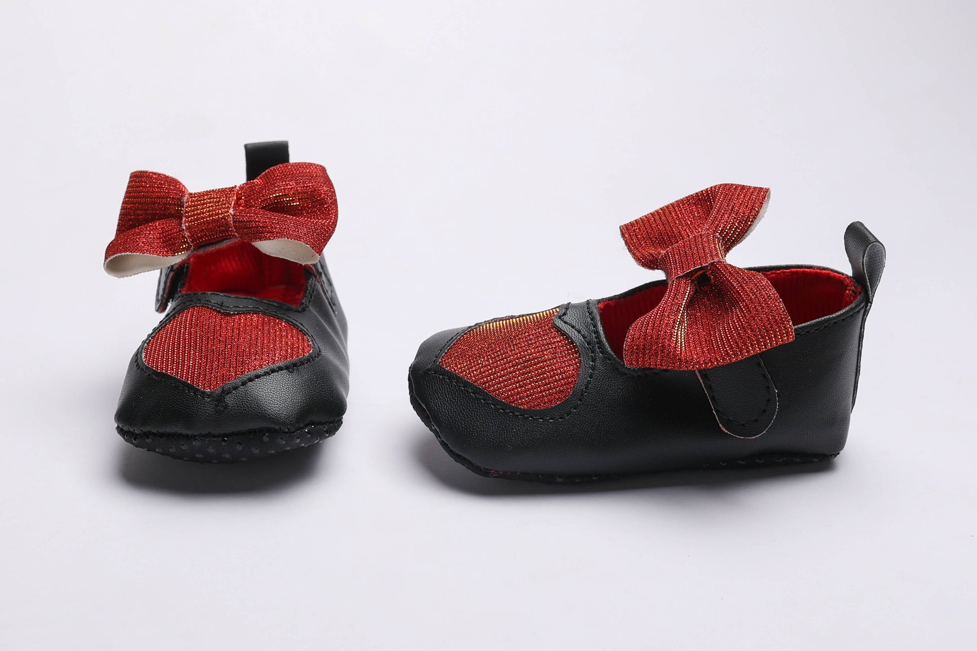 Tiny Bugs Girls Heart Bow Detailing Booties - Black & Red  Grab2Buy Tiny Bugs Grab2Buy