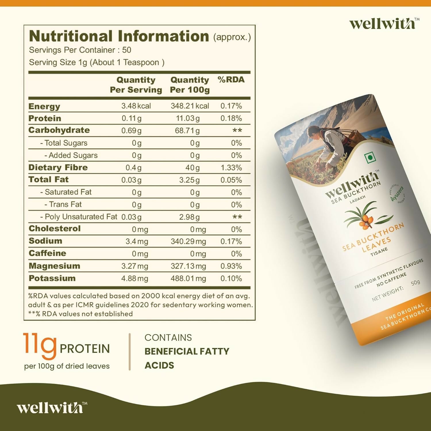 Wellwith Sea Buckthorn Raw Leaves Tea - Himalayan Herbal Leaf Tea  Grab2Buy Wellwith Grab2Buy