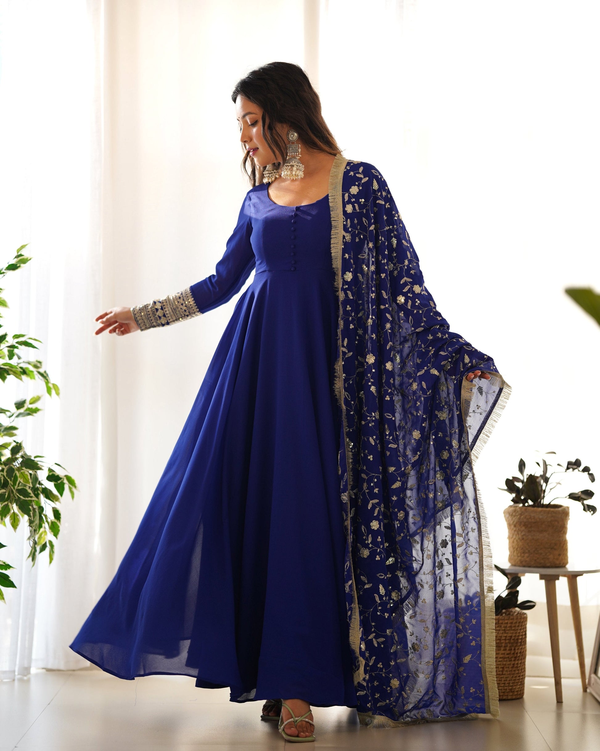 Teeya Creation Black Color Party Wear Faux Georgette Anarkali Gown With Pants And Dupatta