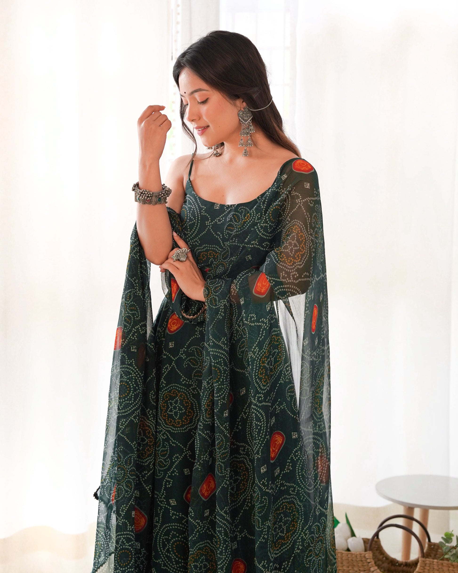 Teeya Creation Green Color Digital Print Soft Chiffon Anarkali With Dupatta