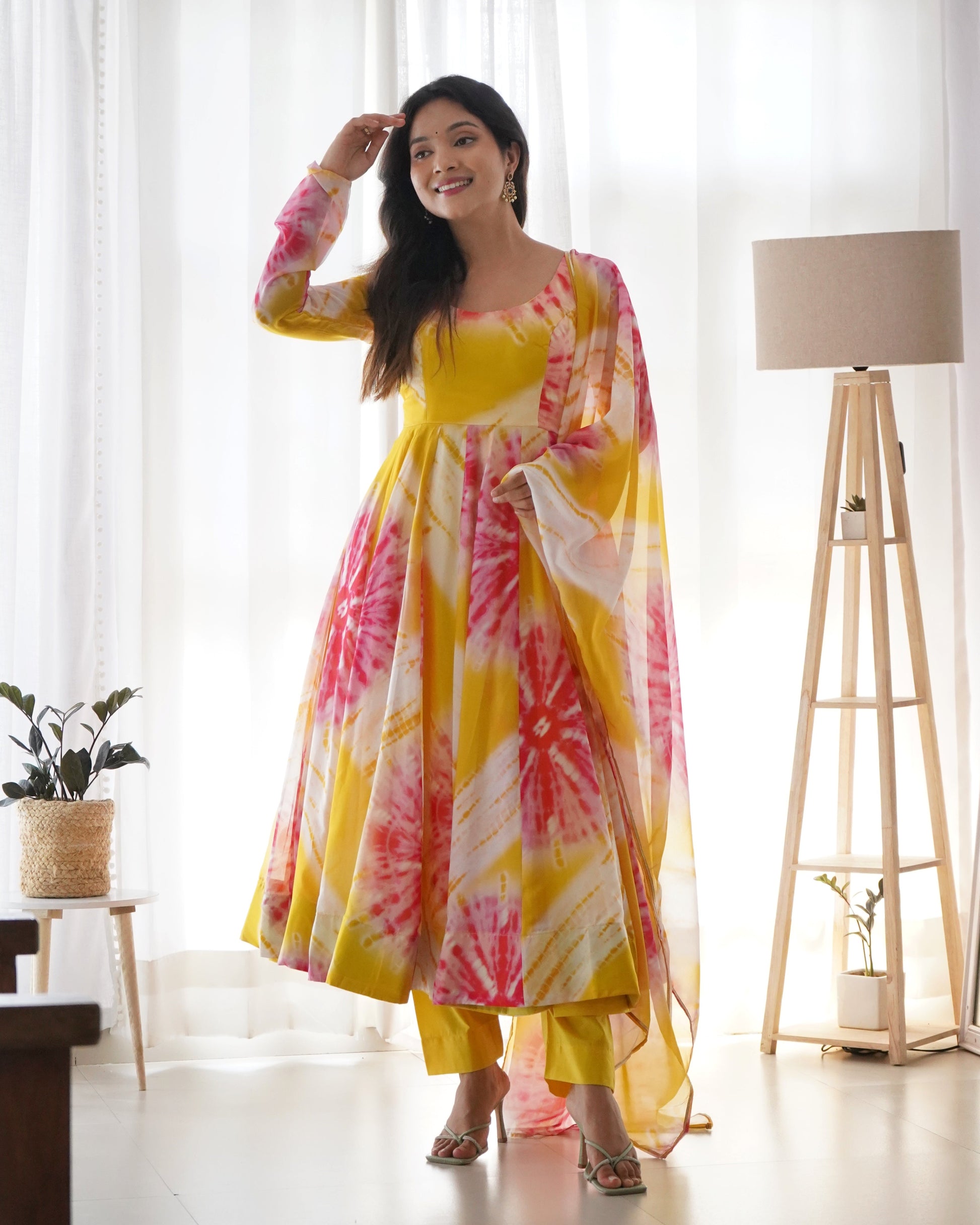 Teeya Creation Multicolor Digital Print Soft organza Anarkali With Pants And Dupatta | Grab2Buy