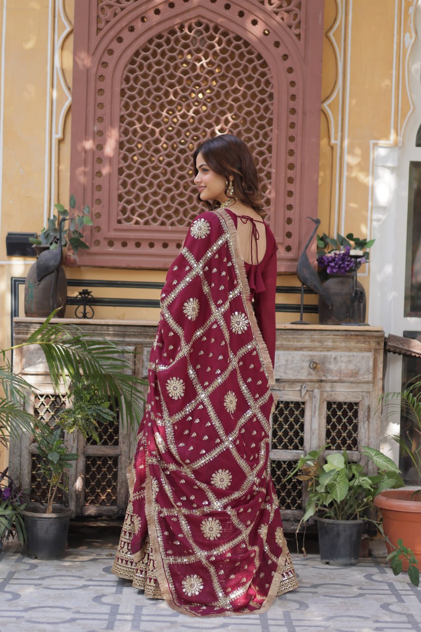 Teeya Creation Maroon Color Stra Georgette Heavy Embroidery Work Fully Stitched Gown