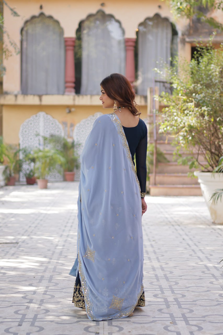 Teeya Creation Blue Color Faux georgette Heavy Embroidery Work Fully Stitched Palazzo