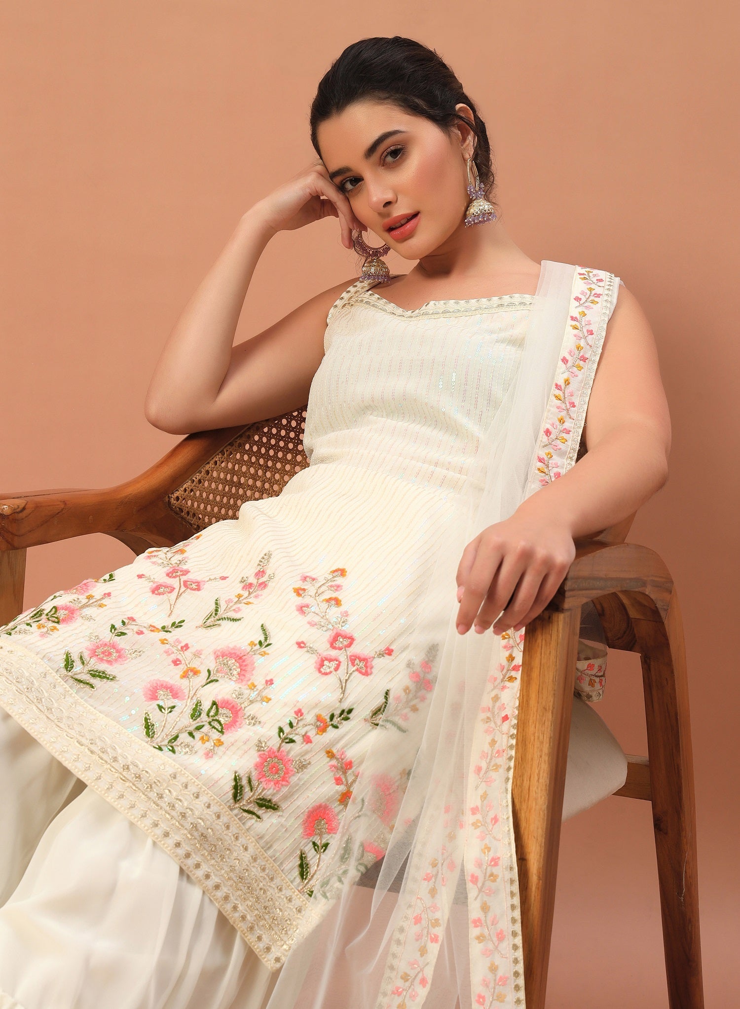 Teeya Creation Cream Color Faux georgette Heavy Embroidery Work Fully Stitched Sharara Set