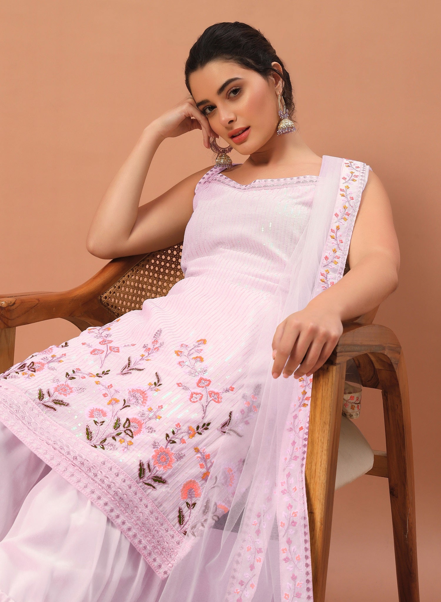 Teeya Creation Pink Color Faux georgette Heavy Embroidery Work Fully Stitched Sharara Set