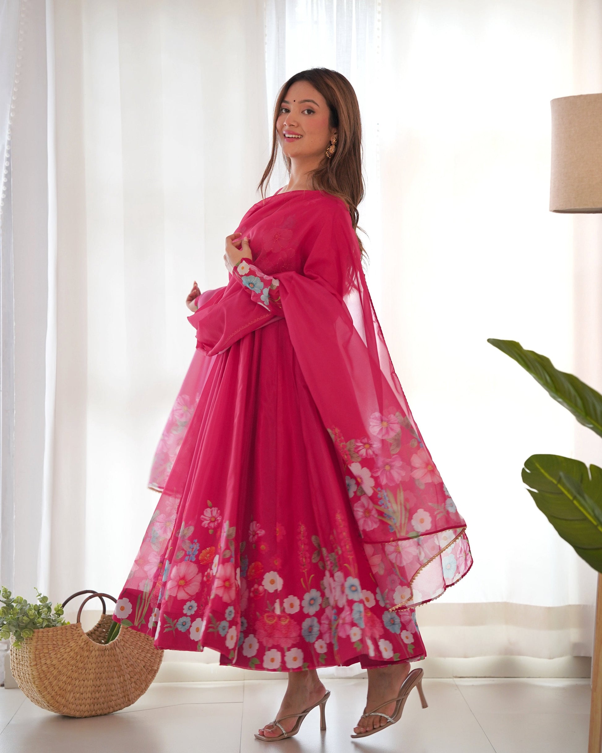 Teeya Creation Multi Color Pure Soft organza Silk Digital Printed Anrakaly Gown