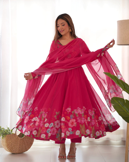 Teeya Creation Multi Color Pure Soft organza Silk Digital Printed Anrakaly Gown
