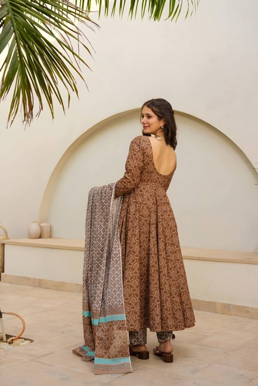 Teeya Creation Multi Green Color Muslin Silk Digital Printed Anarkali gown