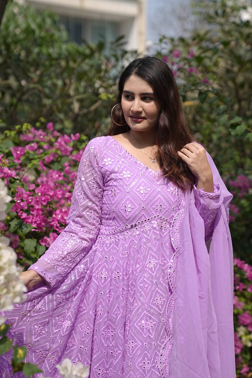 Teeya Creation Baby Pink Color Georgette Fabric Heavy Embroidery Work Fully Stitched Gown