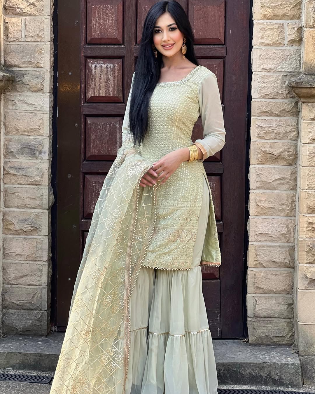 Teeya Creation Pista Colour Chinon Silk Heavy Embroidery Work Fully Stitched Salwar Suit