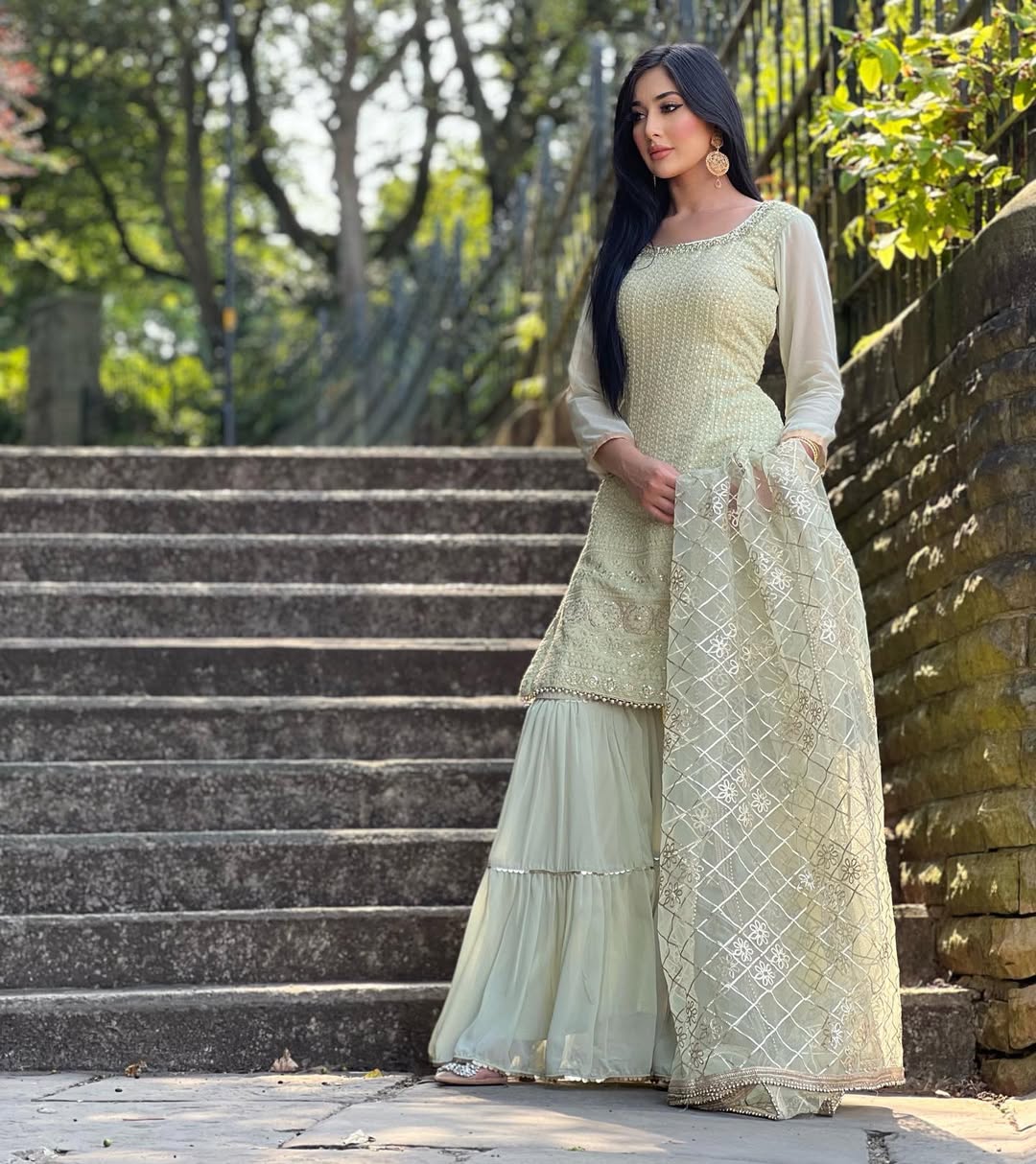 Teeya Creation Pista Colour Chinon Silk Heavy Embroidery Work Fully Stitched Salwar Suit