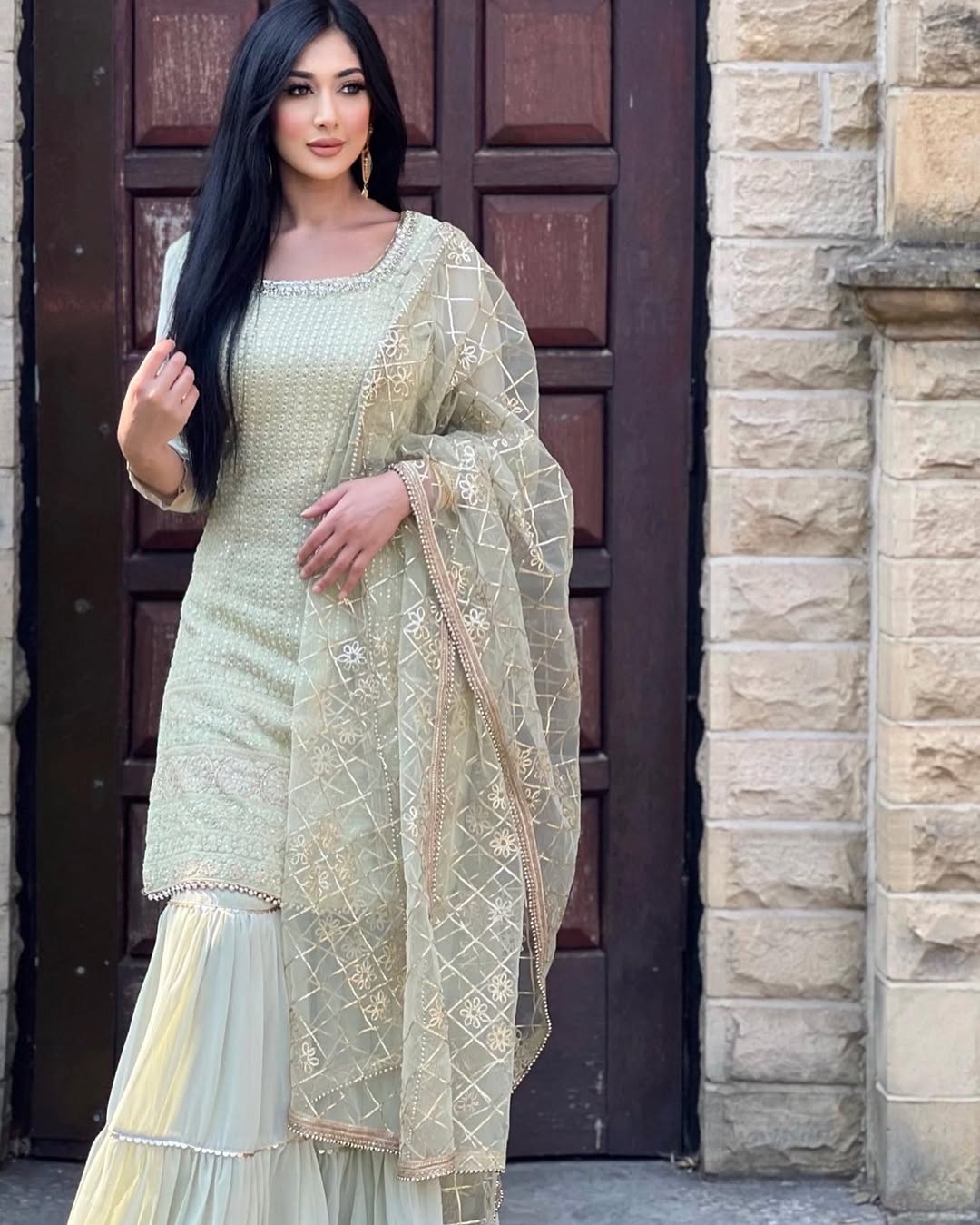 Teeya Creation Pista Colour Chinon Silk Heavy Embroidery Work Fully Stitched Salwar Suit