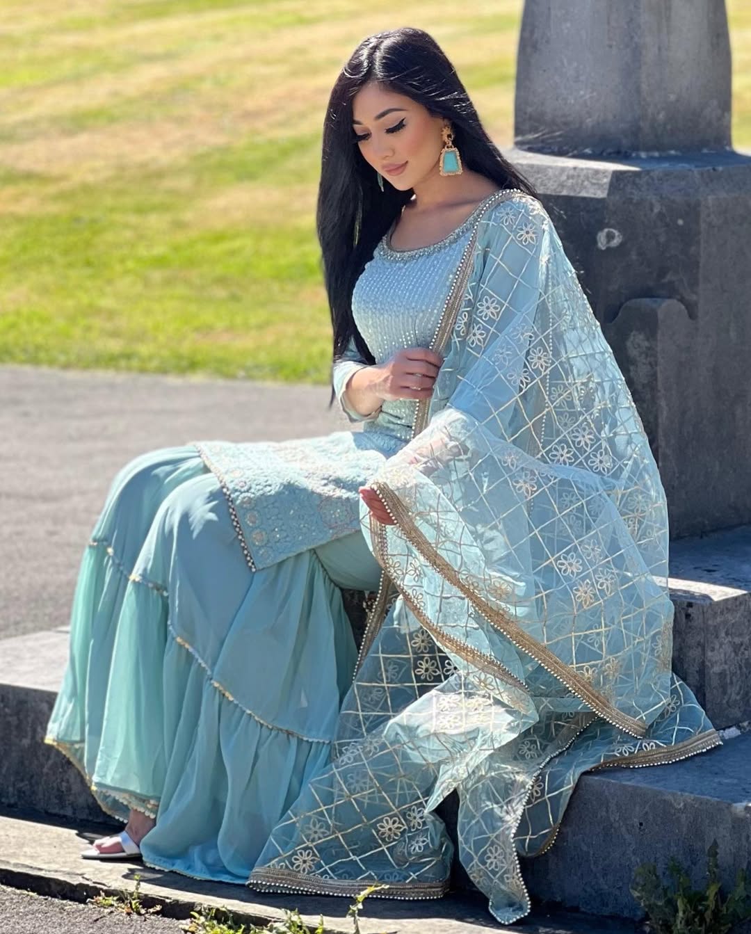 Teeya Creation Sky Colour Chinon Silk Heavy Embroidery Work Fully Stitched Salwar Suit