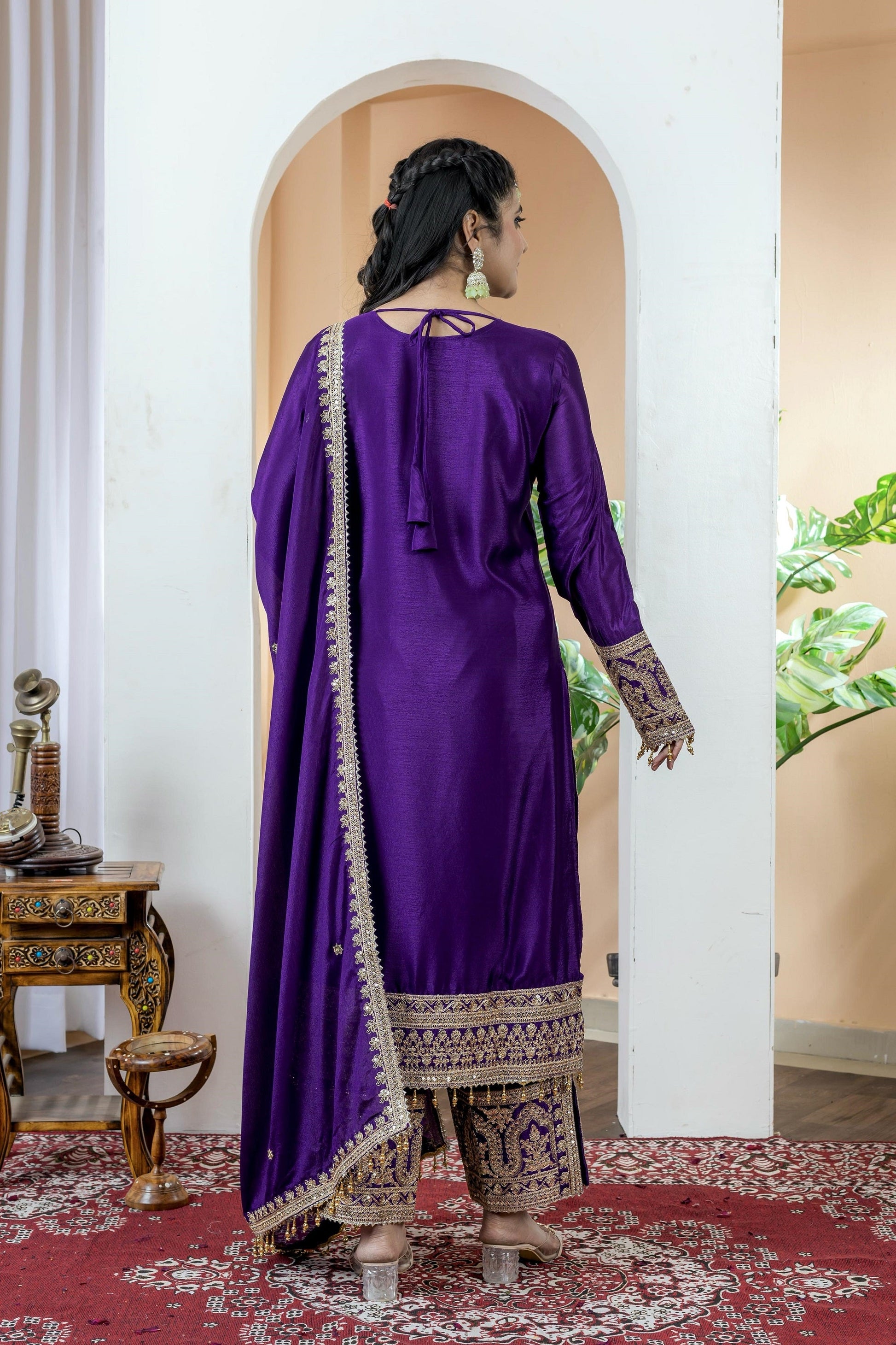 Teeya Creation Purple Color Chinon Silk Heavy Embroidery Work Fully Stitched Salwar Suit