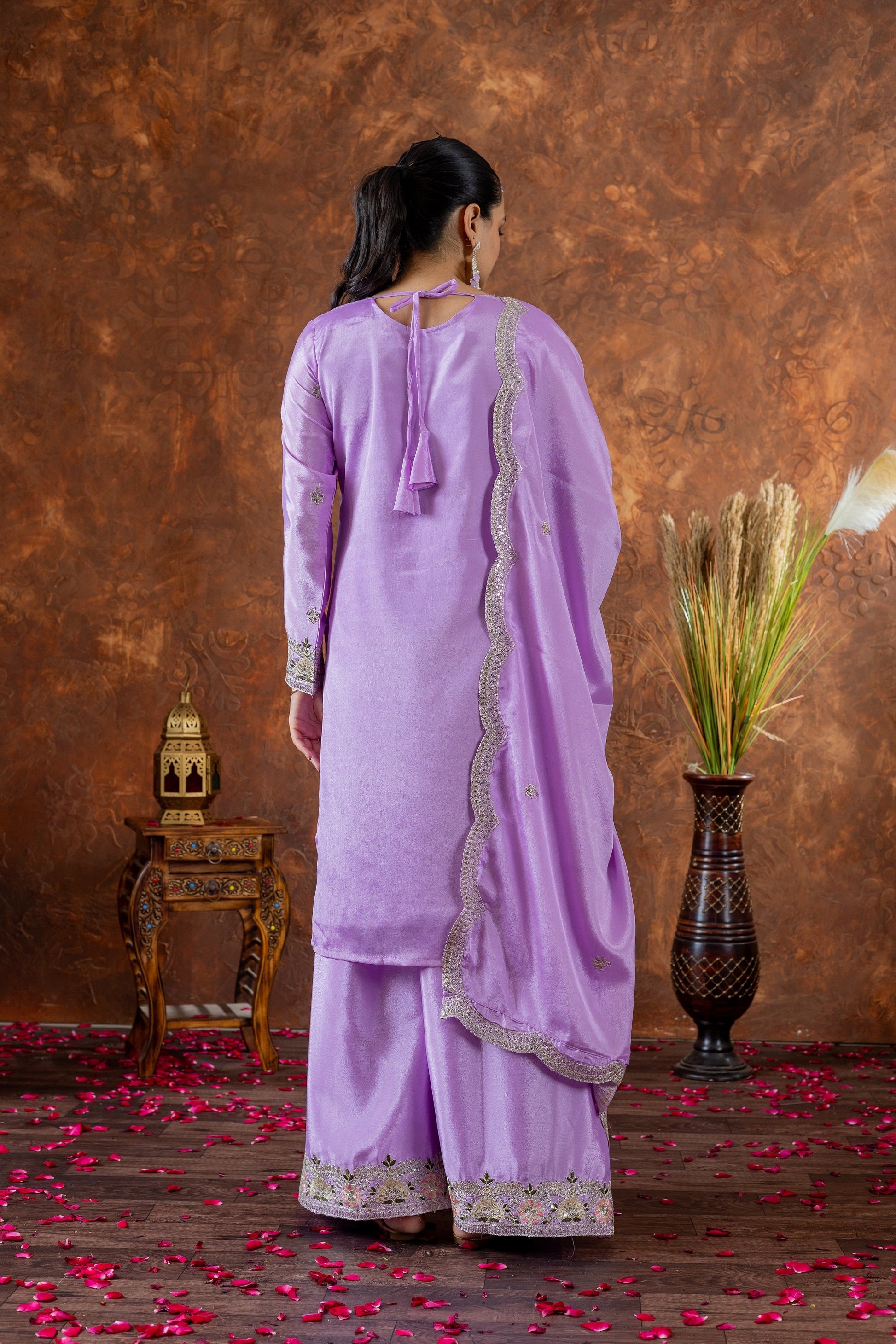 Teeya Creation Lavender Color Chinon Silk Heavy Embroidery Work Fully Stitched Salwar Suit