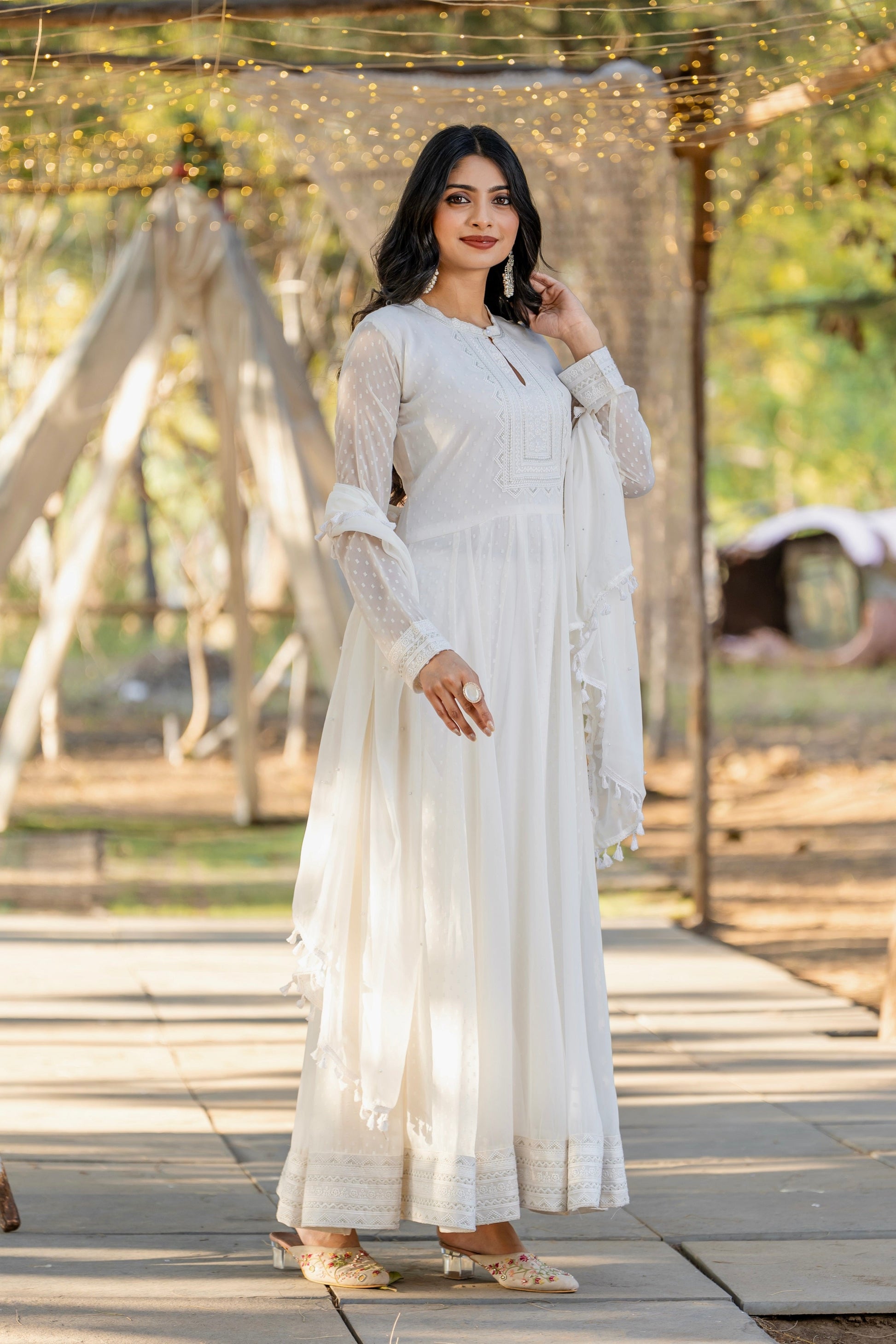 Teeya Creation White Color 1000 Butto Georgette Fabric Heavy embroidery work Fully Stitched Gown