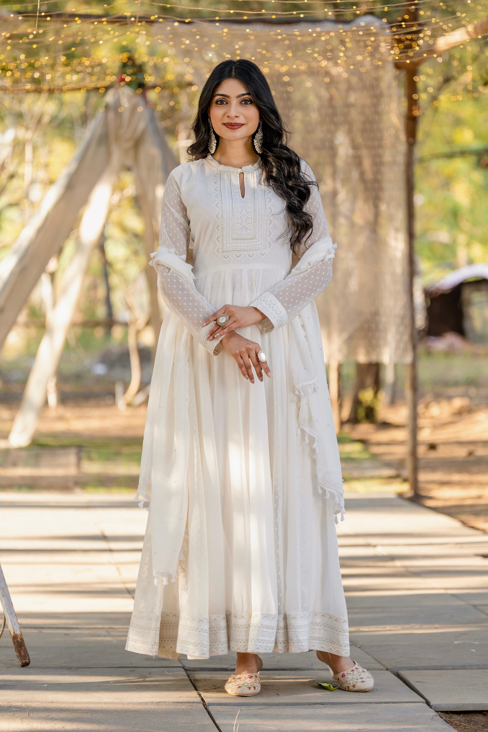 Teeya Creation White Color 1000 Butto Georgette Fabric Heavy embroidery work Fully Stitched Gown