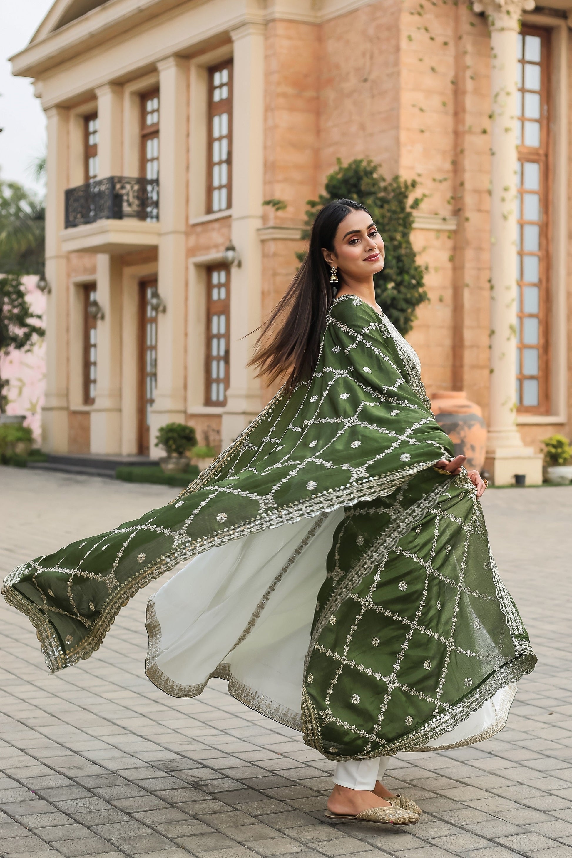 Teeya Creation White Color Chinon Silk Heavy Embroidery Work Fully Stitched Gown