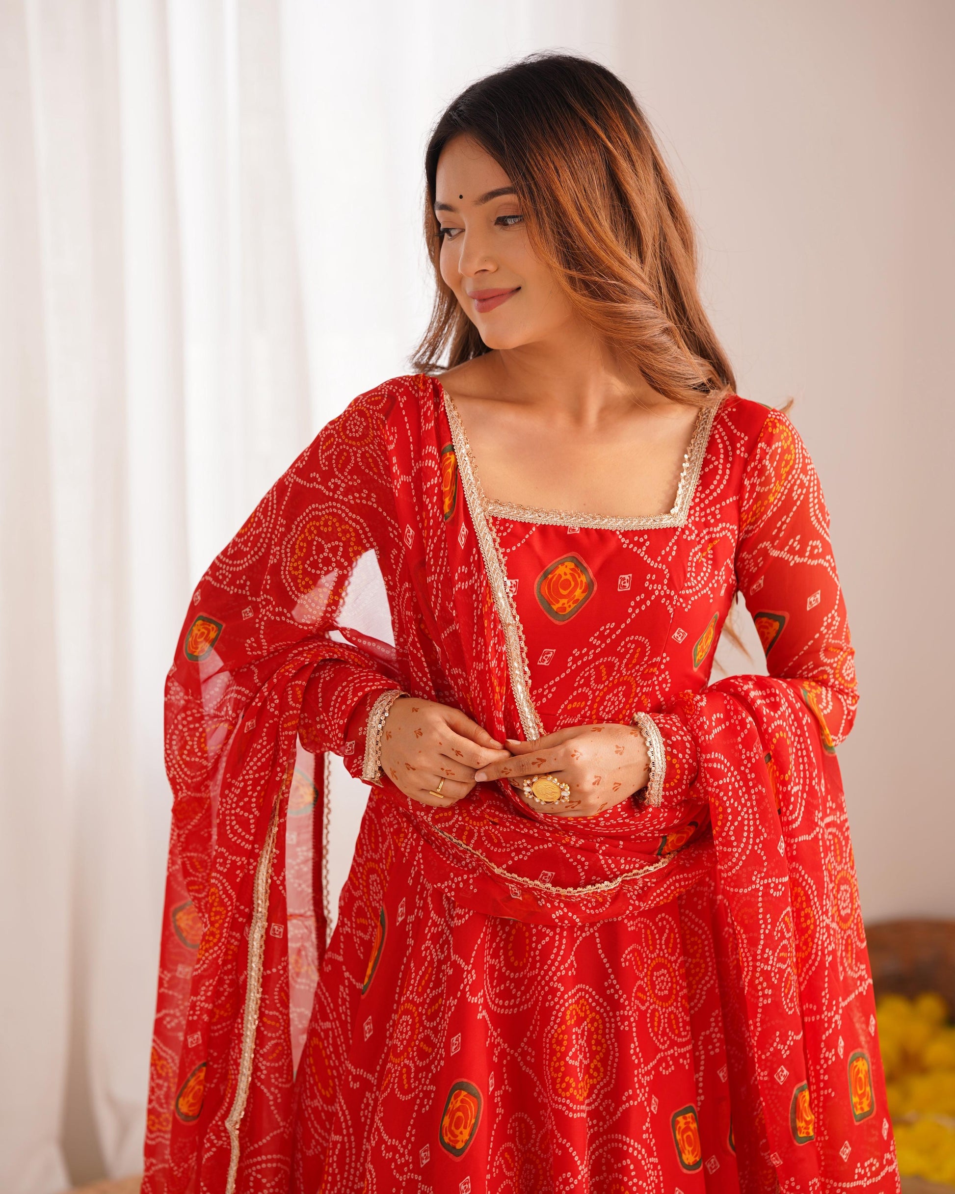 Teeya Creation Orange Color Chiffon Silk Printed Fully Stitched gown