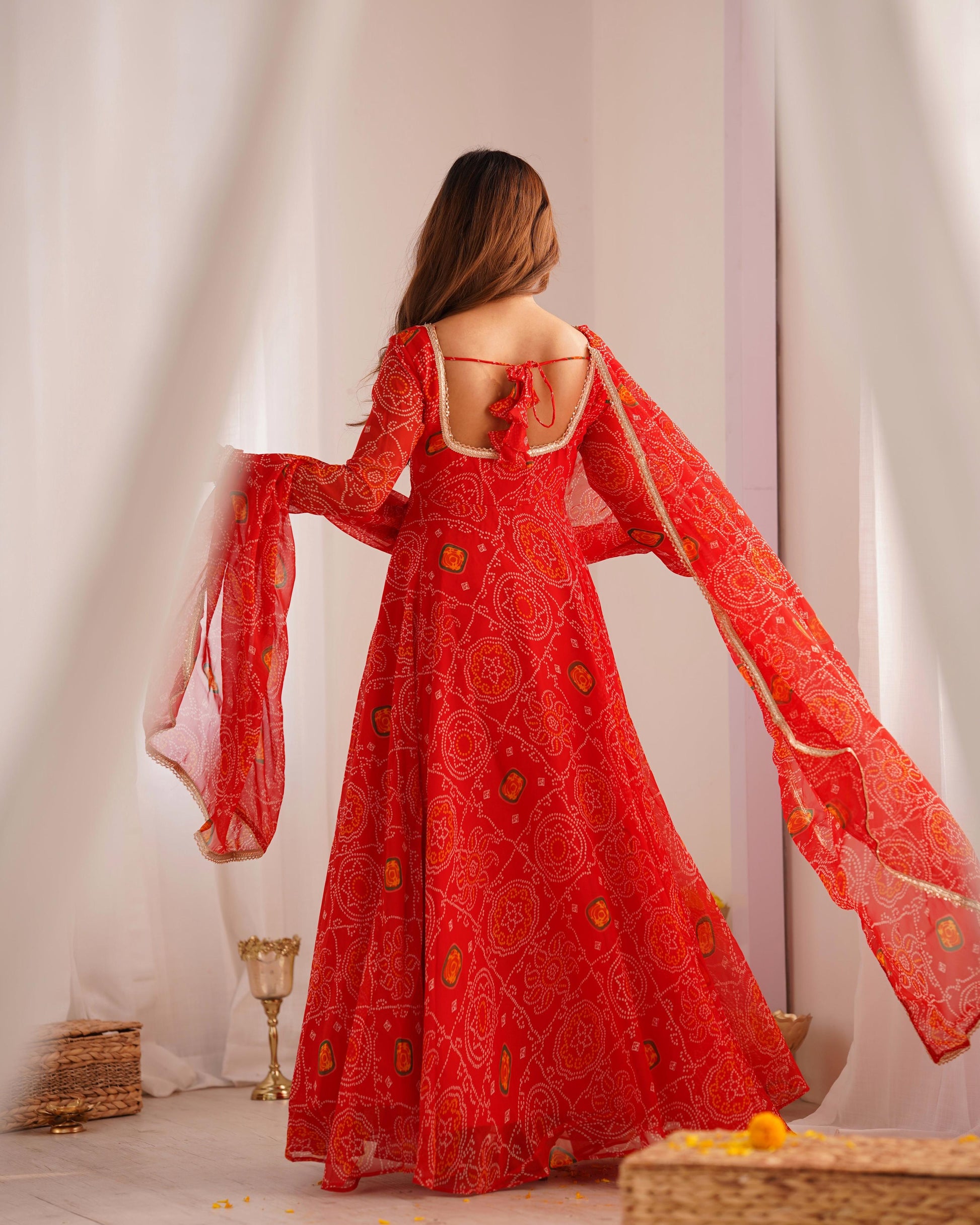 Teeya Creation Orange Color Chiffon Silk Printed Fully Stitched gown