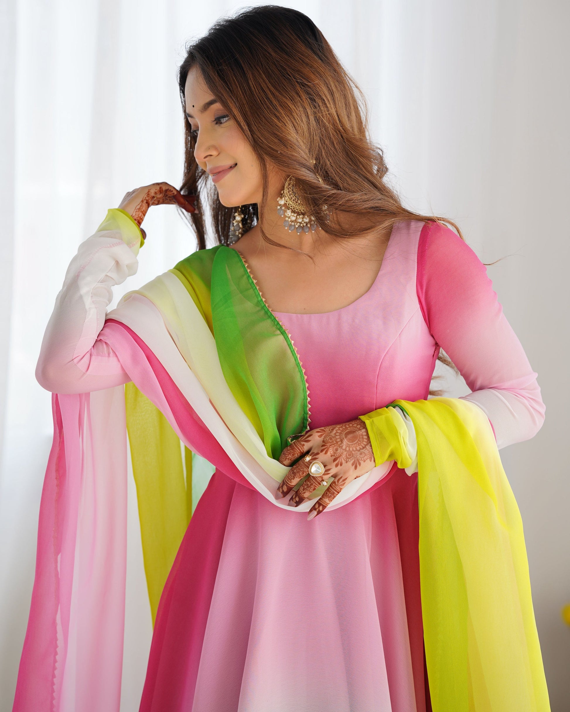 Teeya Creation Multi Color Faux Georgette Digital Print Fully Stitched Gown