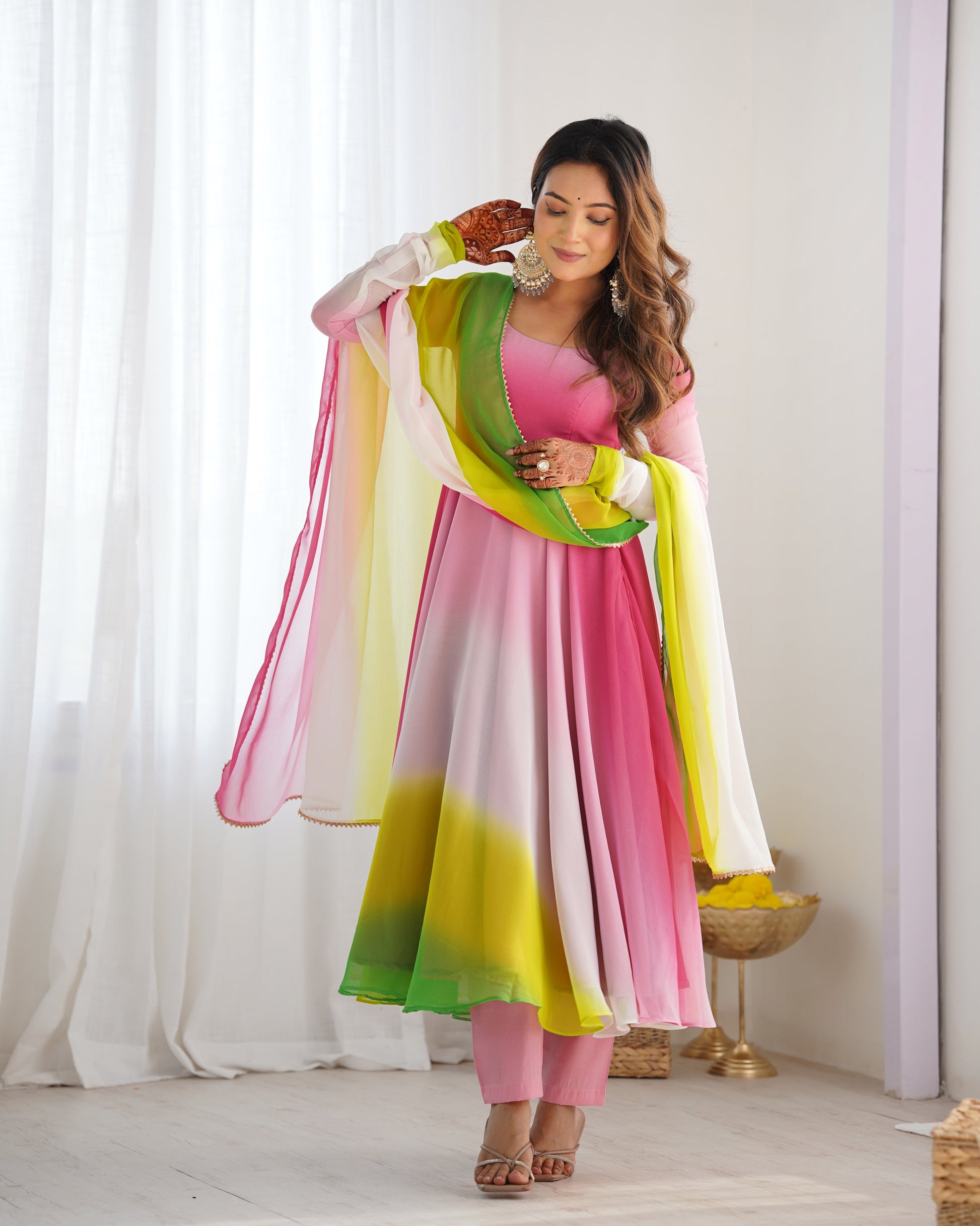 Teeya Creation Multi Color Faux Georgette Digital Print Fully Stitched Gown