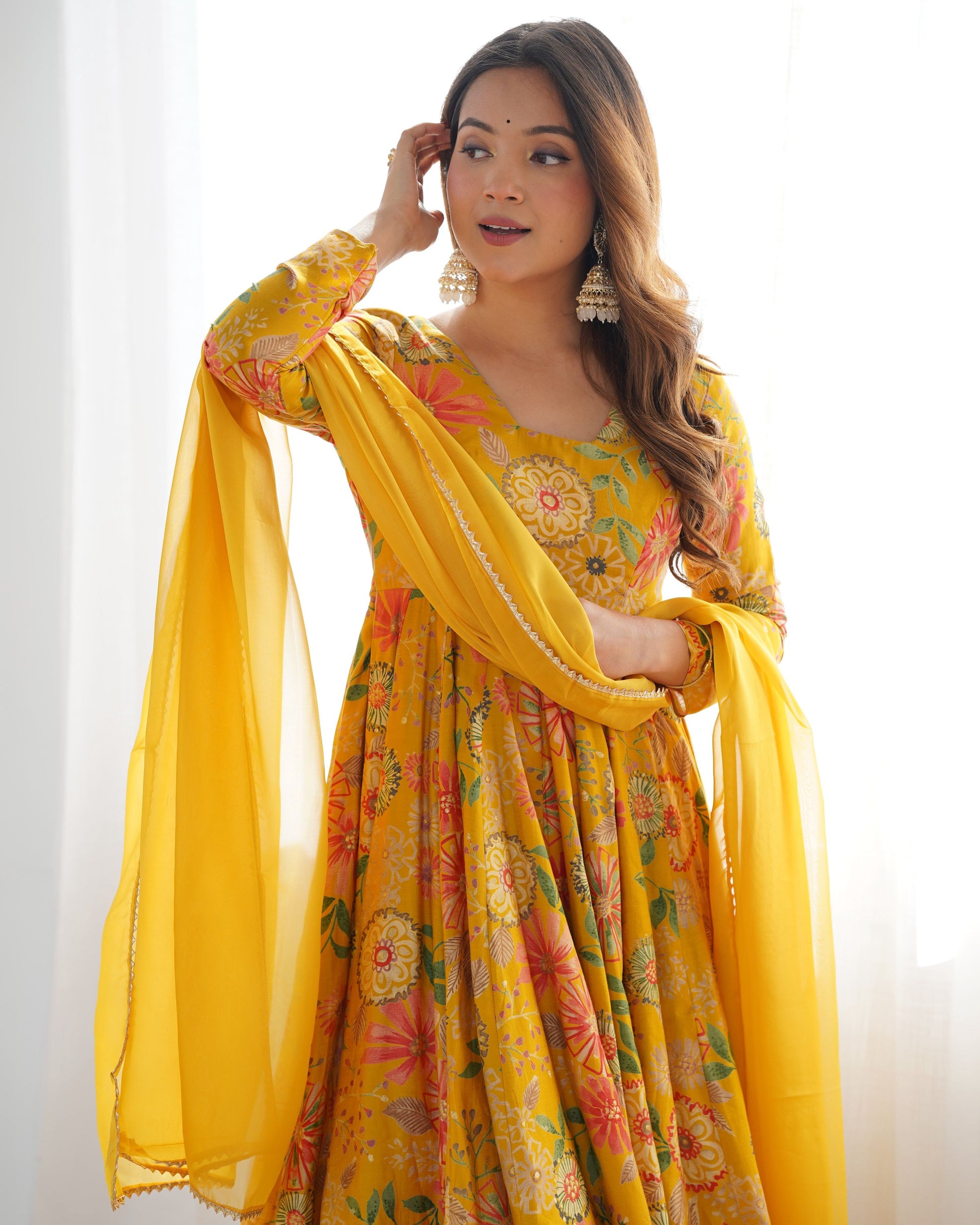 Teeya Creation Yellow Color Faux Georgette Kediya Style Fully Stitched Printed Kediya  Grab2Buy Teeya Creation Grab2Buy