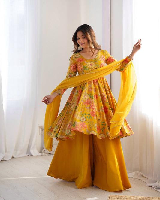 Teeya Creation Yellow Color Faux Georgette Kediya Style Fully Stitched Printed Kediya  Grab2Buy Teeya Creation Grab2Buy