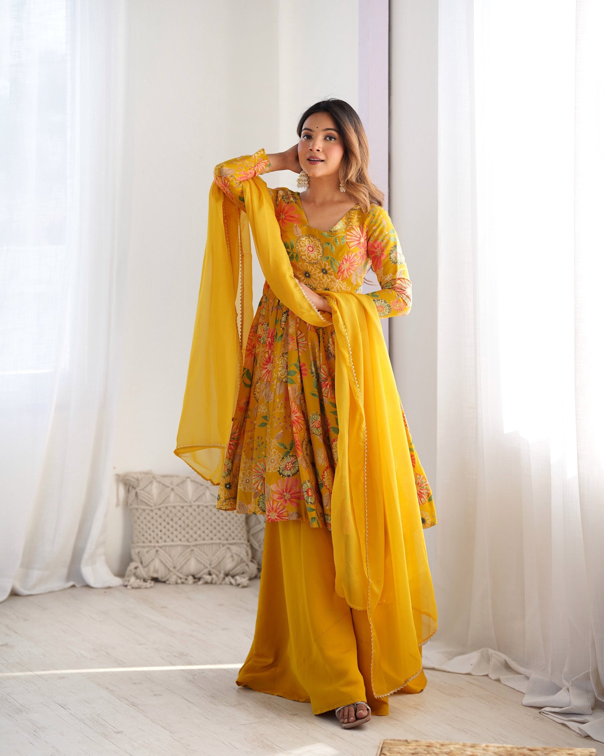 Teeya Creation Yellow Color Faux Georgette Kediya Style Fully Stitched Printed Kediya  Grab2Buy Teeya Creation Grab2Buy