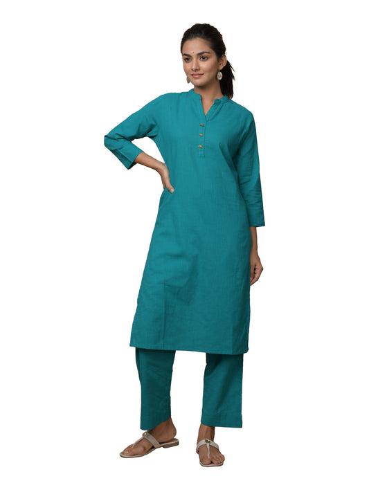 Kaajh Women's Green Solid Metal Embellishment Kurta