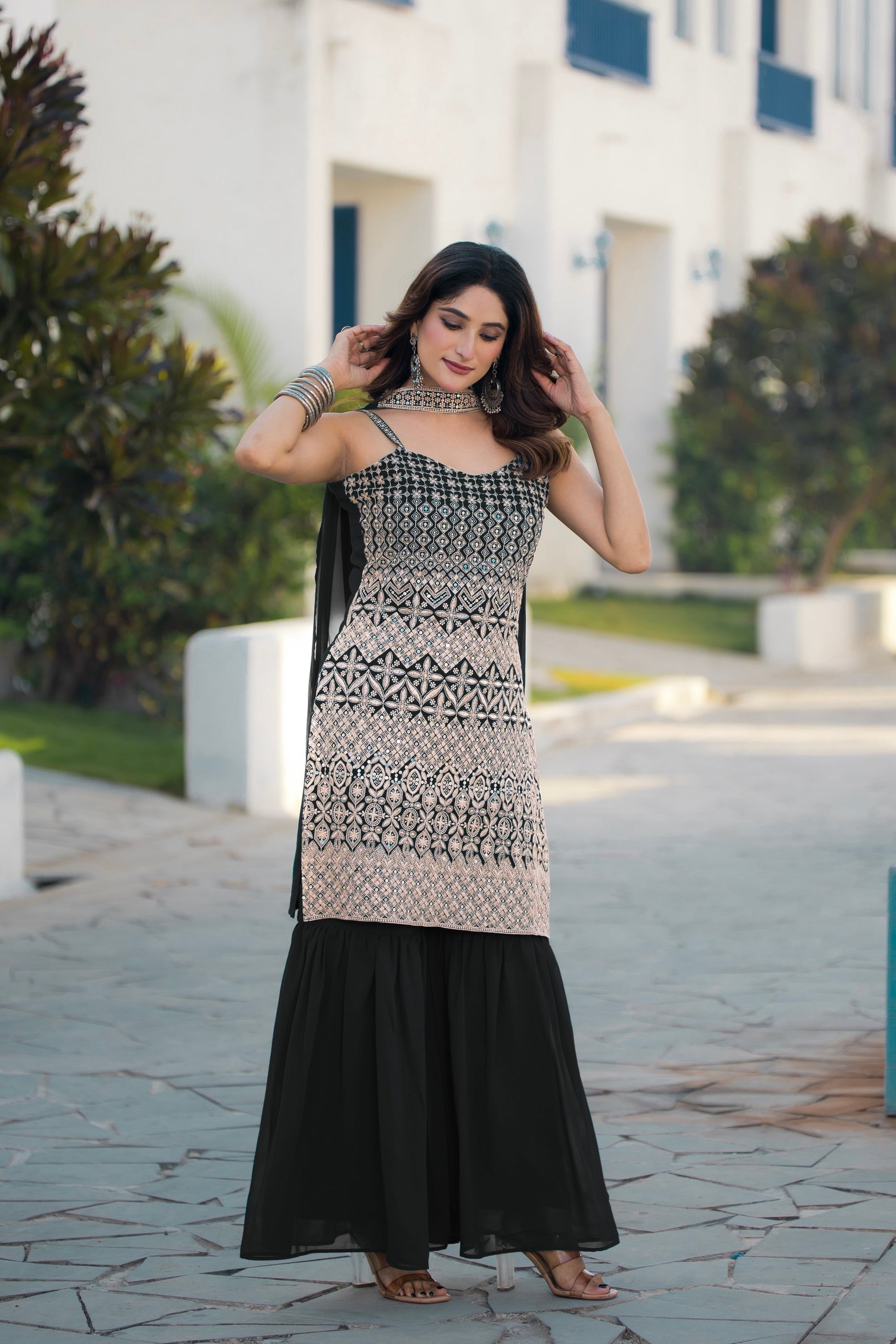 Teeya Creation Black Color Georgette Heavy Embroidery Work Pakistani Style Fully Stitched Salwar Suit