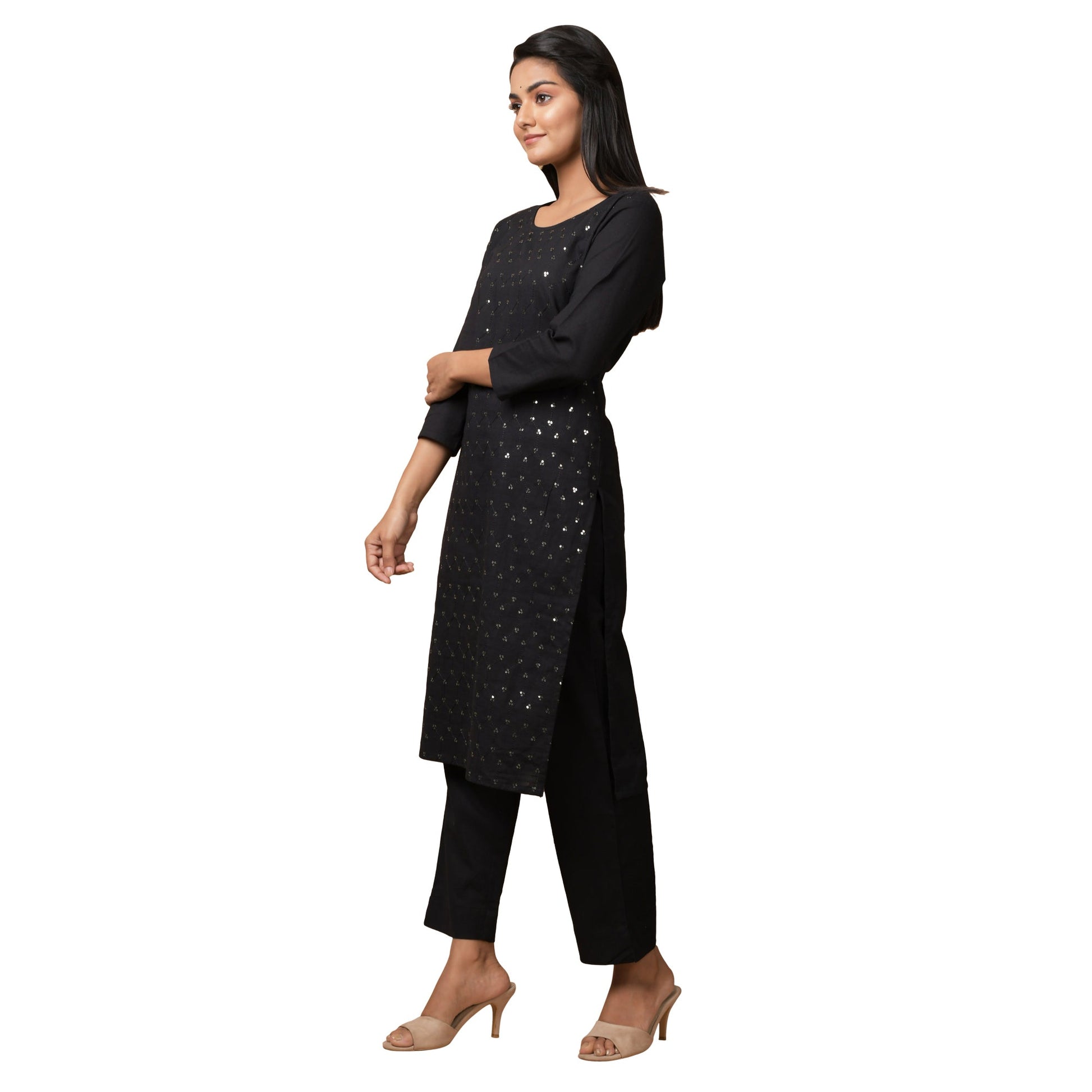 Kaajh Women's Black Solid Sequin Embellishment Kurta