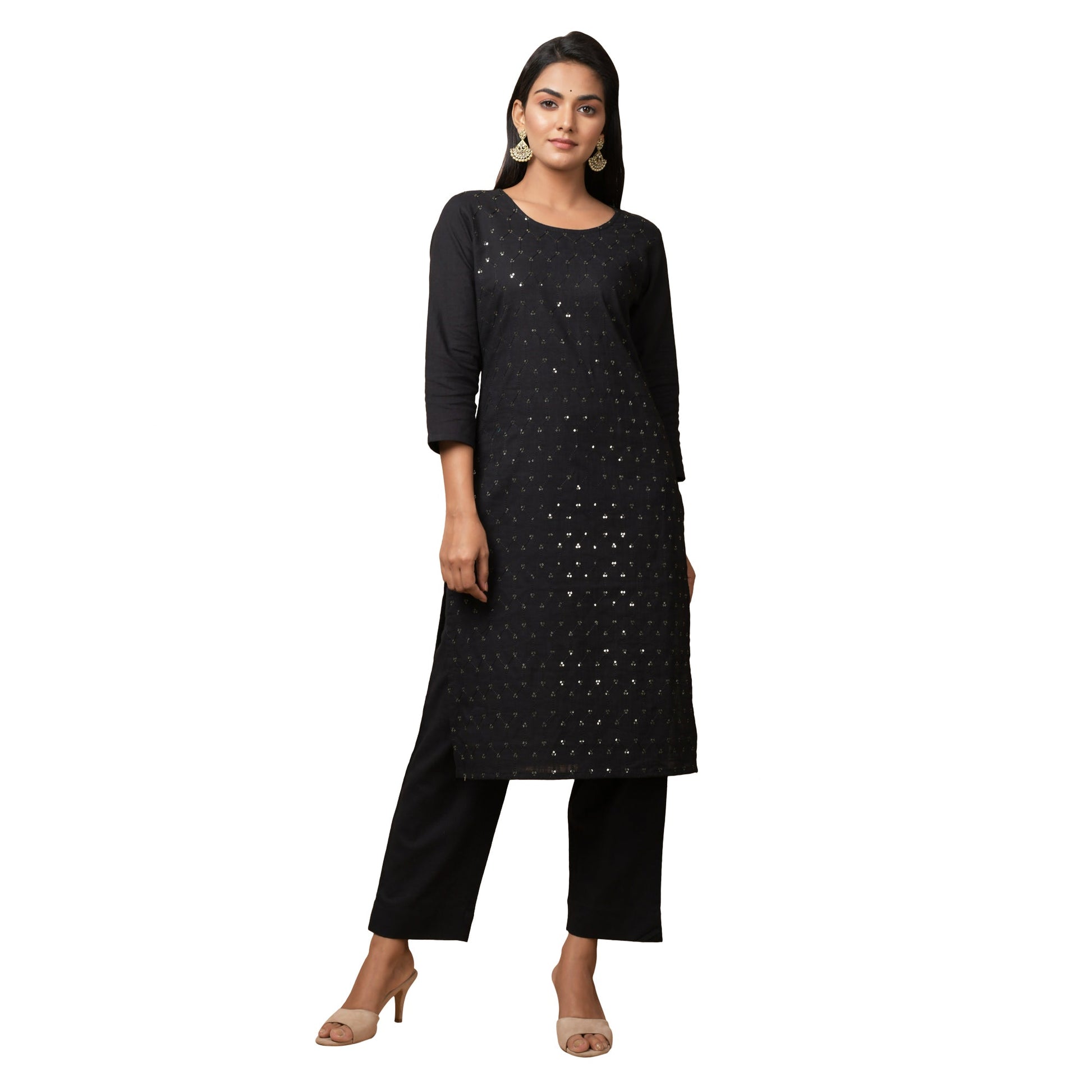 Kaajh Women's Black Solid Sequin Embellishment Kurta