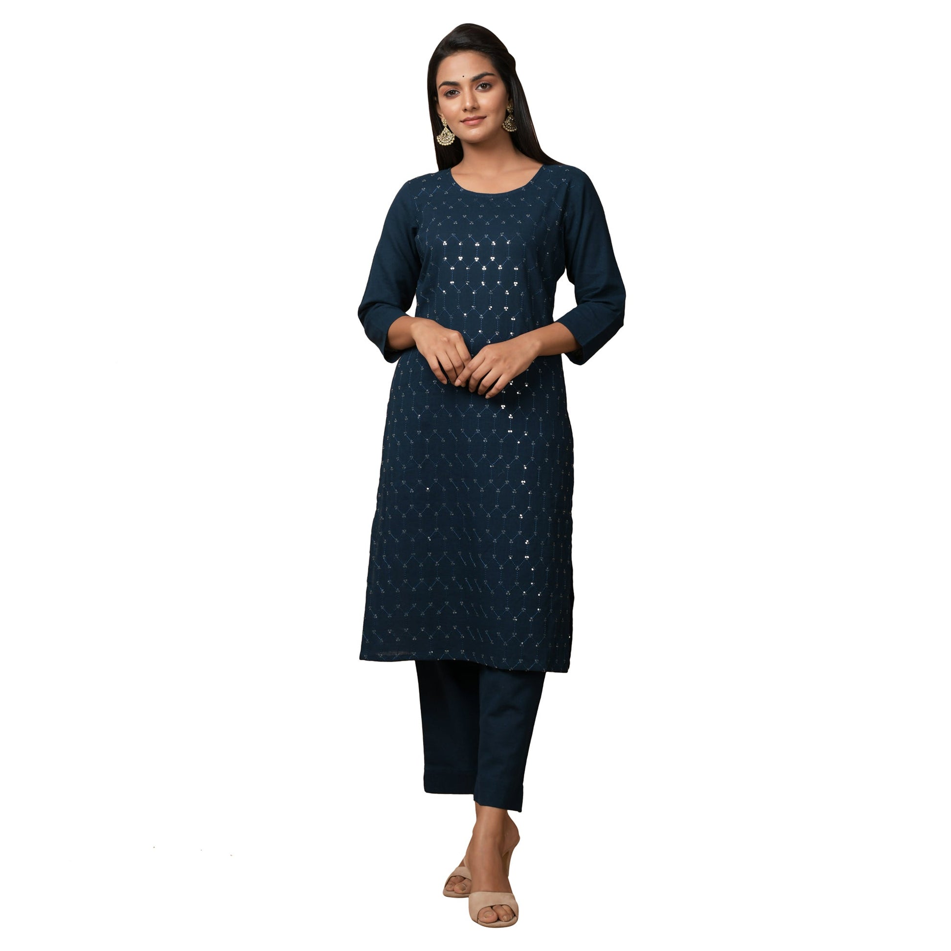 Kaajh Women's Blue Solid Sequin Embellishment Kurta