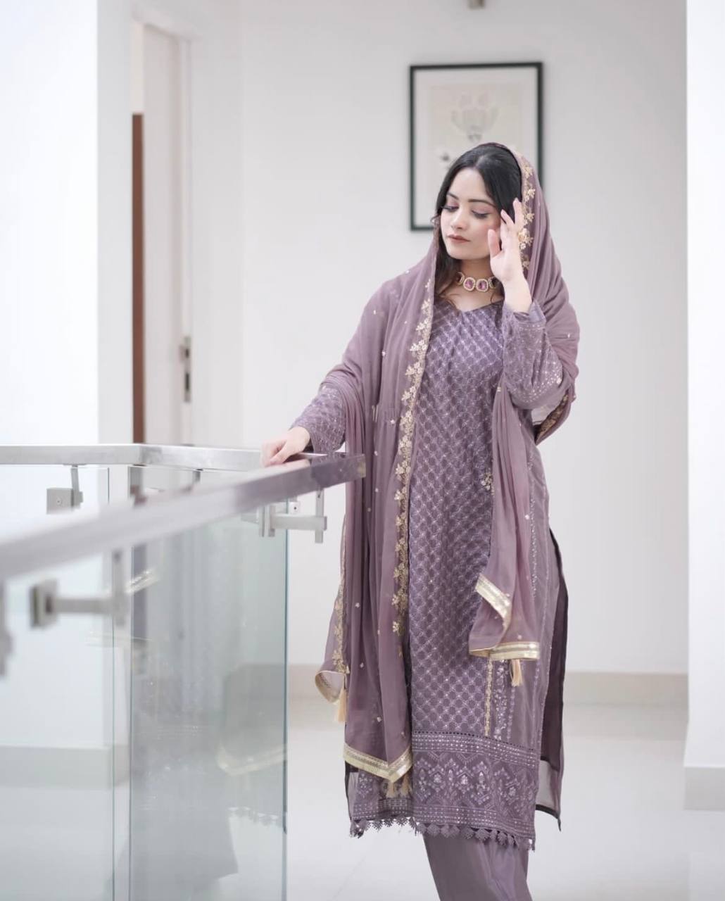 Teeya Creation Violet Color Faux Georgette Heavy Embroidery Work Fully Stitched Salwar Suit