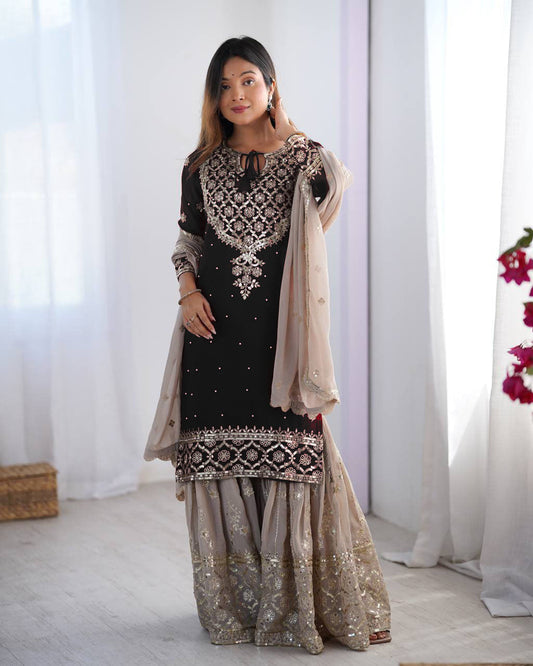 Teeya Creation Black Color Faux Georgette Embroidery Work Fully Stitched Salwar Suit