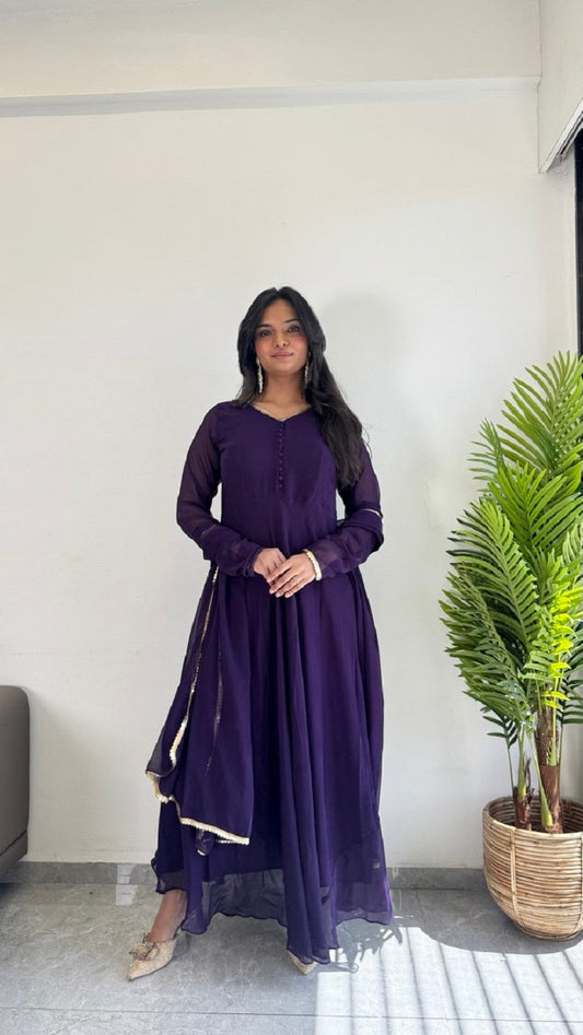 Teeya Creation Purple Color Faux Georgette Digital Print Fully Stitched Gown