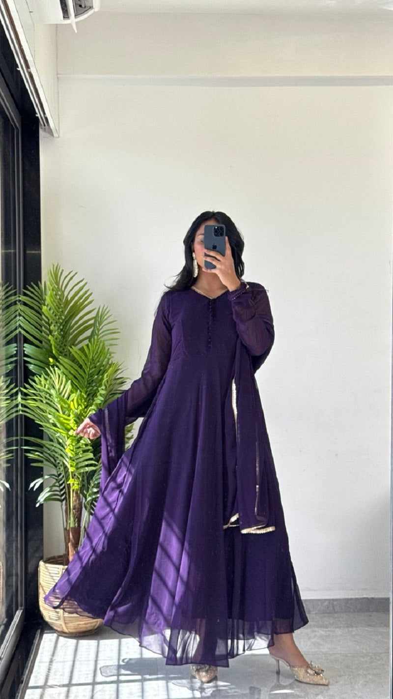 Teeya Creation Purple Color Faux Georgette Digital Print Fully Stitched Gown