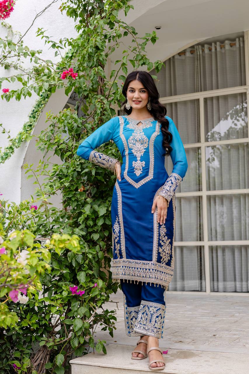 Teeya Creation Multi Color Star Georgette Embroidery Work Fully Stitched Salwar Suit