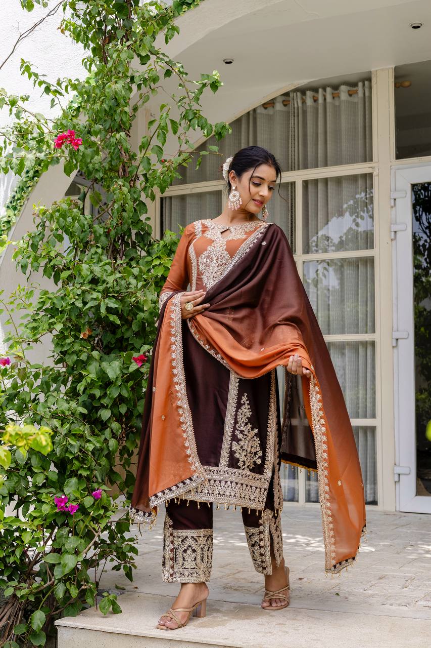 Teeya Creation Multi Color Star Georgette Embroidery Work Fully Stitched Salwar Suit