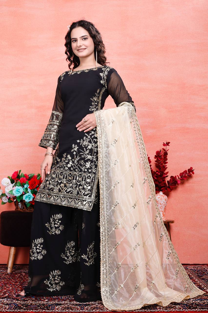 Teeya Creation Black Color Faux Georgette Embroidery Work Fully Stitched Salwar Suit
